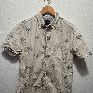 Creative Destruction Dog Print Button Up Shirt Medium Short Sleeve Novelty